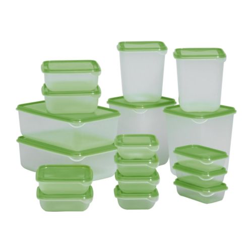 IKEA Pruta various sized food storage containers clear with green lids
