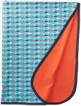 Zutano baby blanket orange solid side with navy trim and car print on aqua background