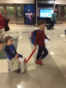 A six year old pulling a two and half year old on the JetKids BedBox