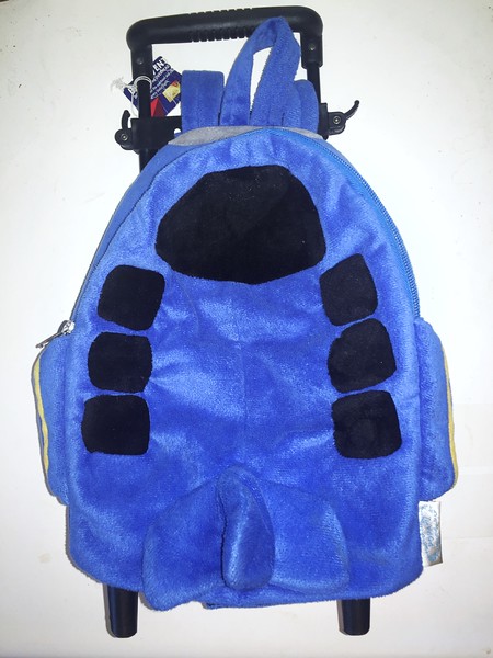 Popatu Airplane Trolley backpack small suitcase for toddler in blue airplane shape on wheels with handle