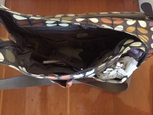 Orla Kiely baby diaper changing bag inside pockets shown from above