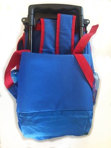 Yodo kids rolling suitcase with backpack straps tucked in and wheels covered