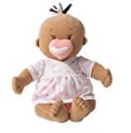 Baby Stella doll by Manhattan Toy wearing shirt with pacifier attached to mouth