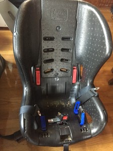 Britax Roundabout convertible car seat shell without foam or padding showing lock off locations