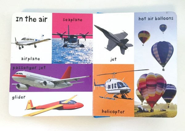 In the air page showing airplanes and other flying vehicles from First 100 Vehicles books by Roger Priddy Bright Baby books