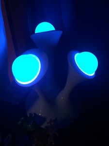 Boon Glo nightlight with removable balls lit up in blue