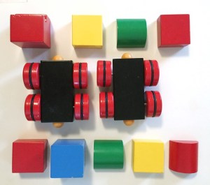 Brio magnetic blocks train set pieces laid out