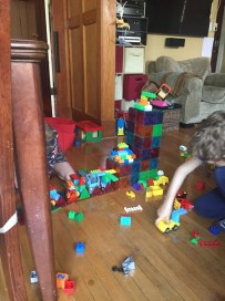 Magnet tile and duplo lego tower creation kids
