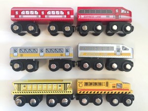 wooden trains purchased at Target made by Circo and All Aboard