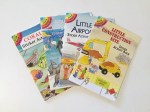 Dover Little Sticker Activity books fanned out in coral reef, aquarium, airport, and construction site themes