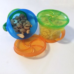 Munchkin snack containers in blue green and orange