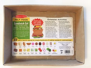 cardboard tray packaging from melissa and doug felt sandwich food play set