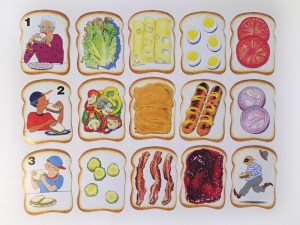 Slamwich cards laid out in rows and columns