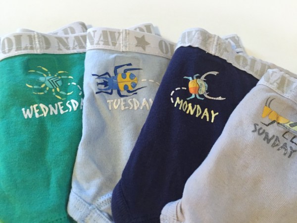 Close up of day of the week underwear from Old Navy for kids