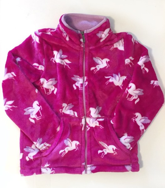 Girls hot pink with flying horses Pegasus fuzzy fleece jacket from Hatley