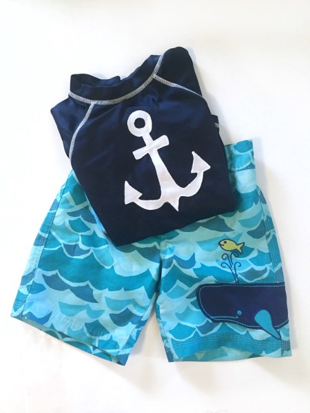 Preschooler swim suit shorts and long sleeved shirt
