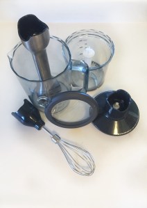 Breville immersion blender pack of accessory pieces including container chopper whisk and lids