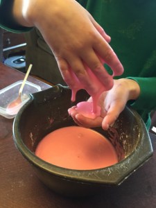 Five year old hands in gloop homemade recipe