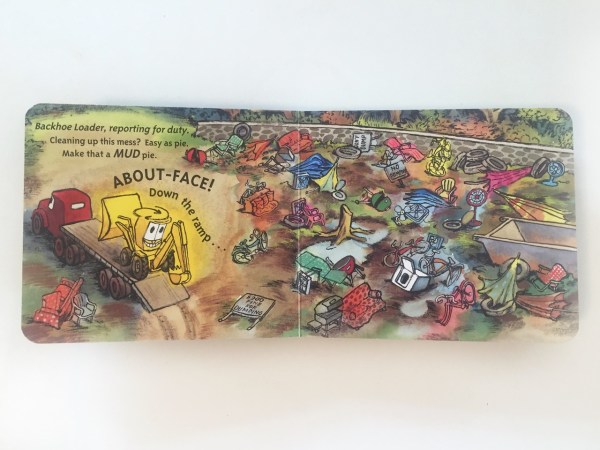 Page spread with text and cartoon illustrations from I'm Dirty! by Kate McMullan