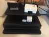 G.U.S. Multi device charging station with drawer black leatherette with white stitching