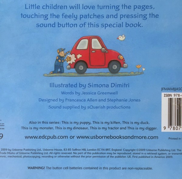 Back cover of This Is My Car by Usborne board book