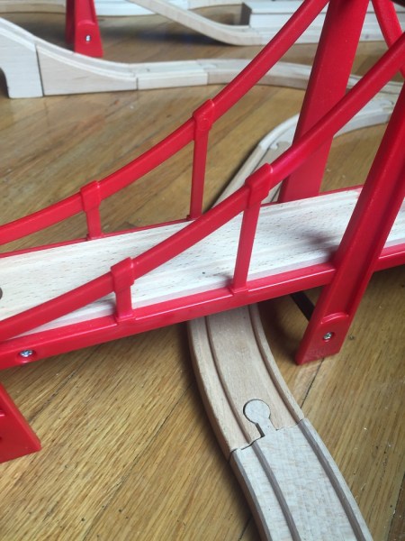 Track underneath Brio suspension bridge train