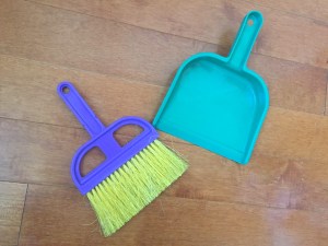 Schylling purple and yellow hand brush with green dustpan