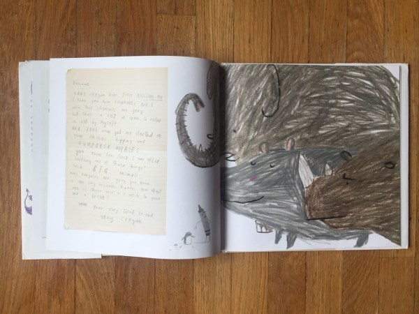 Gray crayon letter page from The Day the Crayons Quit