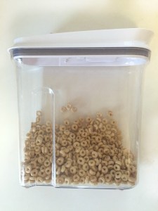 OXO Good Grips POP airtight cereal dispenser with cheerios inside