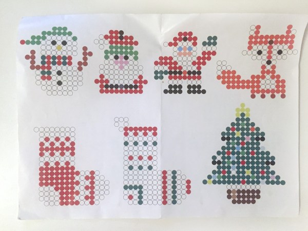 Perler melty fuse beads Christmas patterns snowman Santa fox stocking tree
