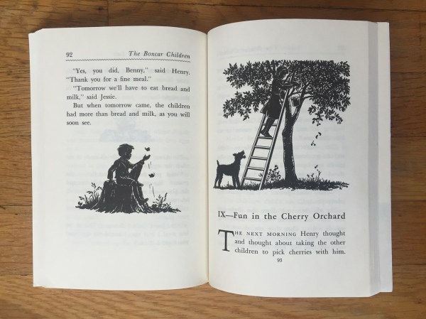 Beginning of chapter from Boxcar Children book series by Gertrude Chandler Warner with black and white illustrations