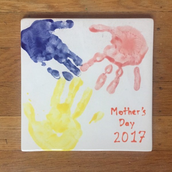 Kid handprint ceramic tile mother's day gift