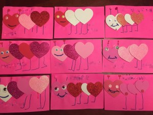 Heart caterpillars homemade kid valentines cards heart shaped