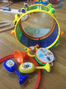 Tots musical drum toy with plastic horn maracas and tambour