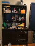 Dresser with nine cube shelves on top