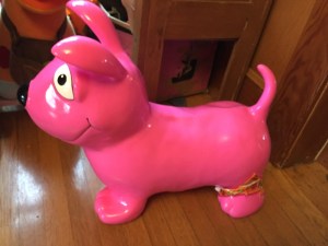 Pink dog with leg decorations inflatable ride on toy for young kids by Wahoo