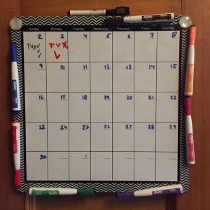 Quartet magnetic monthly dry erase board calendar from Office Depot surrounded by dry erase markers