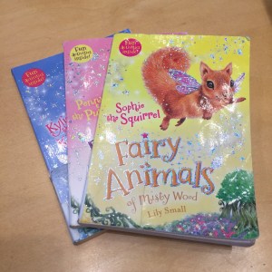 Fairy Animals of Misty Wood books by Lily Small Sophie the Squirrel Kylie the Kitten and Penny the Pony in a stack