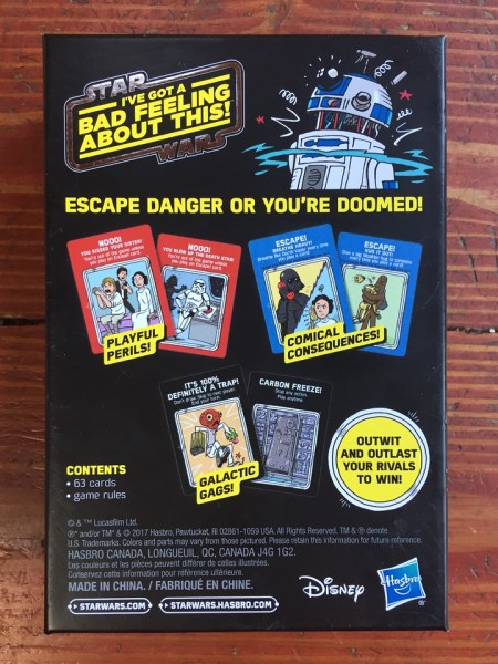 Star Wars I've Got a Bad Feeling About This! card game box with example cards