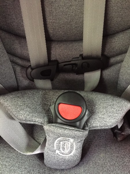 The buckle release on the Evenflo Evolve 3-in-1 combination booster seat