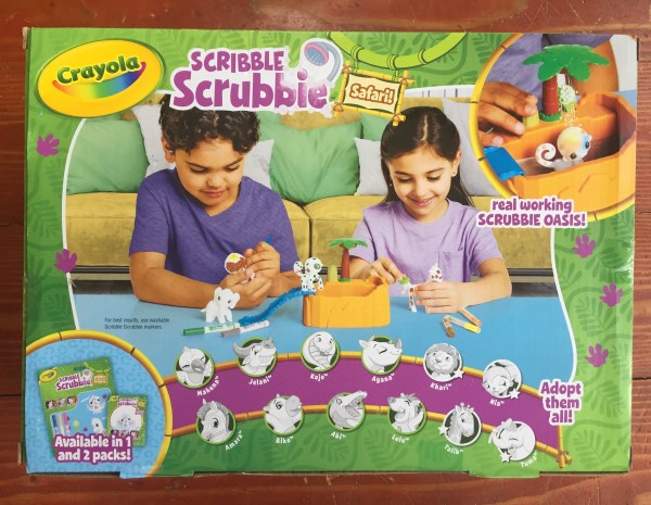 Crayola Scribble Scrubbie Safari tub shower play set back of box with all safari animals shown