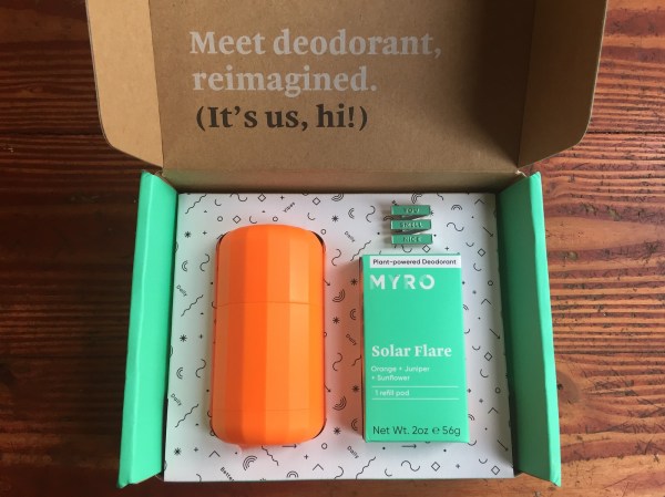 Myro Deodorant in box flame case with solar flare scented pod