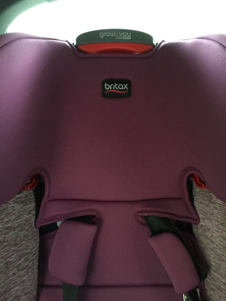 Harness and headrest adjustment on Britax Grow with Me booster seat