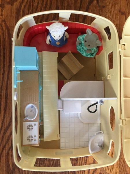 Calico Critters Caravan Family Camper as seen from above when kitchen closed and roof open