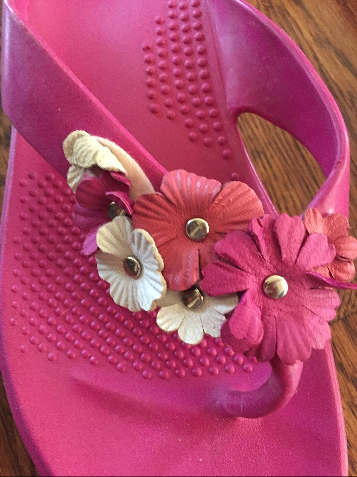 Oka B hot pink flip flop sandals with pink and white flowers