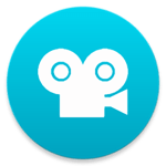 Stop Motion Studio Logo White film camera outline on light blue circular background