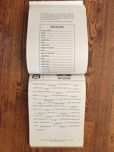 Mad Libs Best of 50 years story sheet pages blank The Oscars