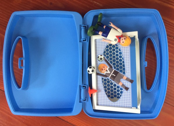 Playmobil soccer carry case suitcase toys to go blue with figures and accessories