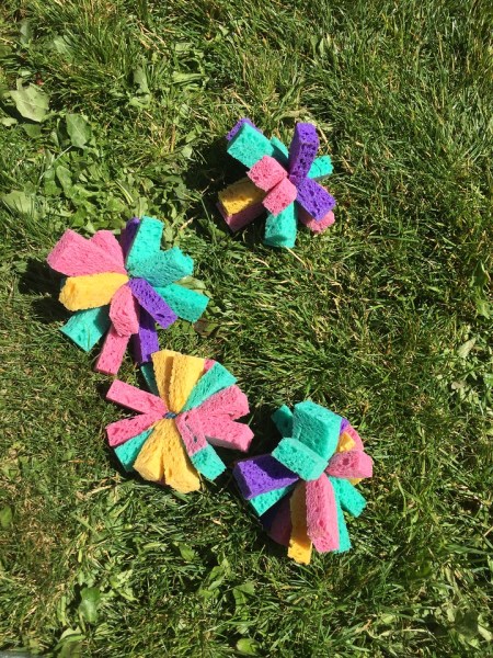 Homemade sponge ball bombs water balloon replacement on grass