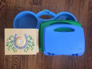 Playmobil 1.2.3. Take Along Zoo case, soccer carry care, and horse secret box